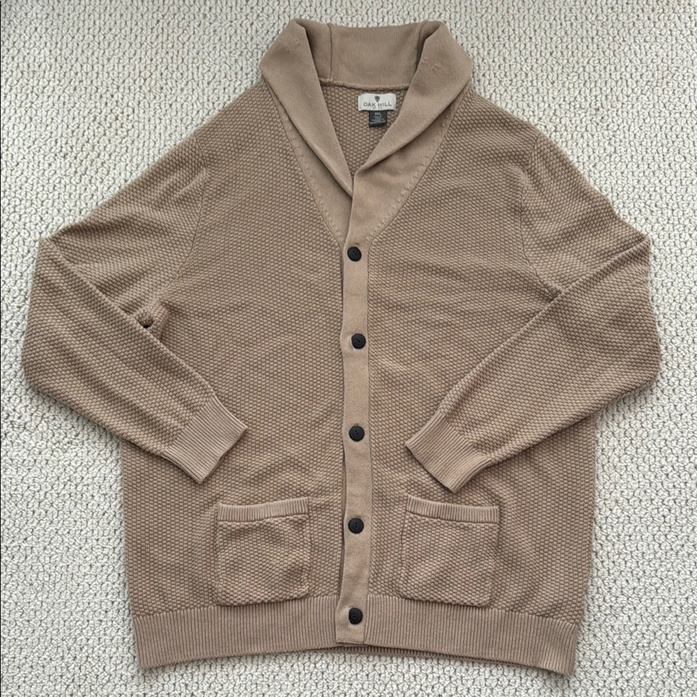 Oak Hill Tan Cardigan Sweater V-Neck Relaxed Fit